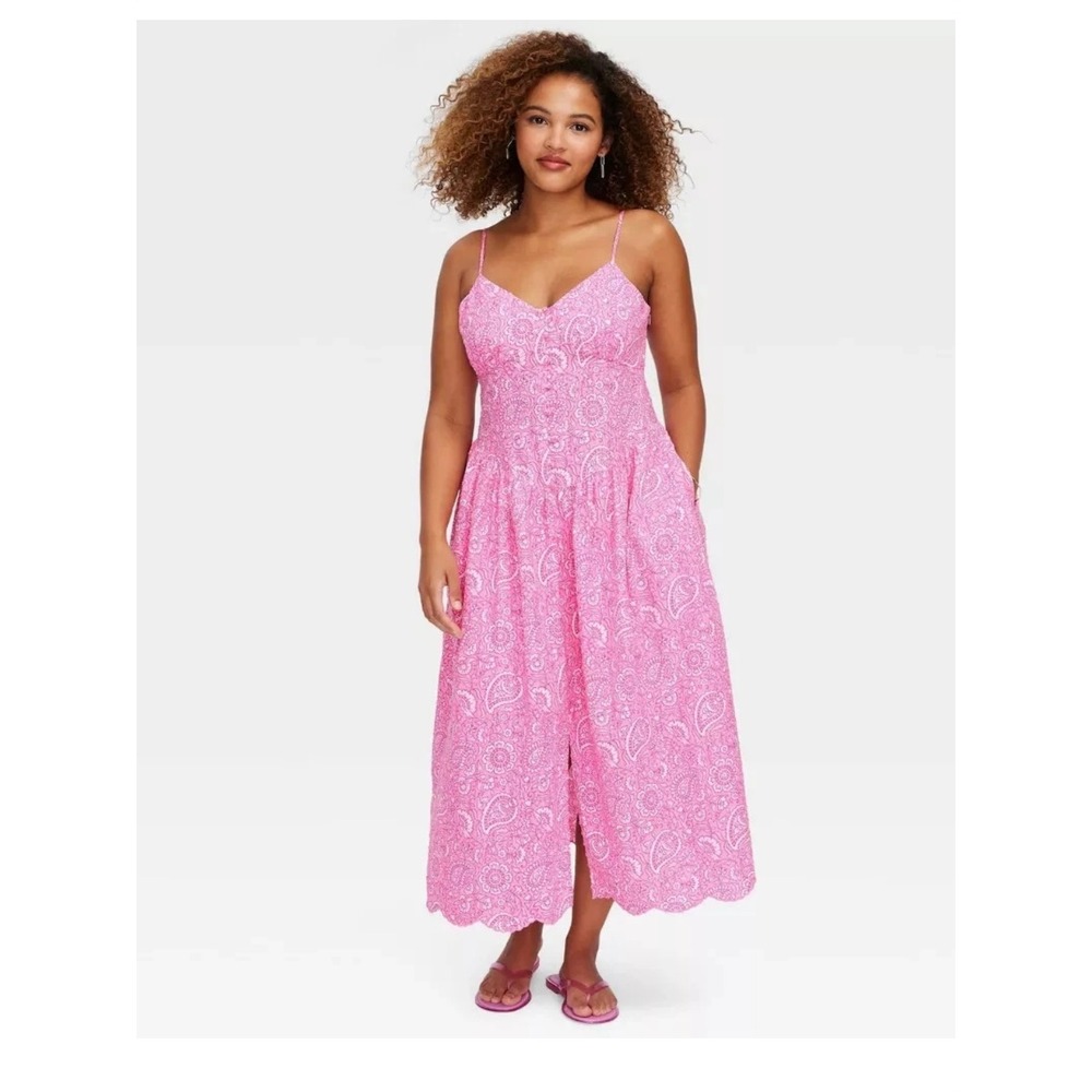 Roller Rabbit x Target Pink Paisley Midi Dress XS Cotton Scallop Hem NWT